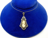 10k Gold Filigree Genuine Natural Cameo Pendant with 14k Gold Chain (#J3547)
