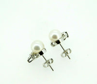 14k White Gold Akoya Saltwater Cultured Pearl Earrings with Diamonds (#J4367)