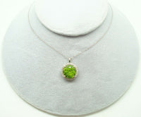 14K Gold 4.41ct Brilliant Cut Genuine Natural Peridot Pendant w/ Diamond #J2856