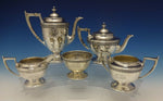 Durgin Sterling Silver Tea Set West Point 1919 5pc w/Acanthus Leaf Border #0465