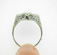 10k White Gold Filigree Genuine Natural Rock Crystal Quartz Ring (#J4528)