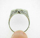 10k White Gold Filigree Genuine Natural Rock Crystal Quartz Ring (#J4528)