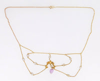 14k Gold Victorian Festoon Amethyst Necklace with Pearls (#J3974)