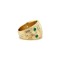 14k Yellow Gold Heavy Emerald and Diamond Cigar Band Ring (#J5441)