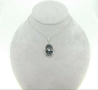 14k White Gold Art Deco Carved Genuine Natural Onyx Filigree Pendant (#J4377)