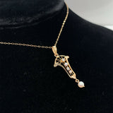 10k Yellow Gold Victorian Diamond and Pearl Lavaliere Pendant (#J5498)