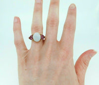 14k Yellow Gold Genuine Natural Opal and Pink Tourmaline Ring (#J4417)