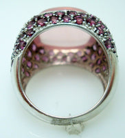 14k White Gold Pink Genuine Natural Tourmaline and Rose Quartz Ring (#J2976)