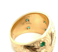 14k Yellow Gold Heavy Emerald and Diamond Cigar Band Ring (#J5441)