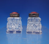Norwegian Sterling Silver Glass Salt Pepper Shaker Set 2pc w/ Red Enamel (#6895)