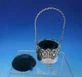 Sterling Silver Pin Cushion with Teal Velvet and Handle 5 1/2" 1.9 ozt. (#6467)