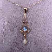 10k Yellow Gold Moonstone Lavaliere Pendant Jewelry (#J5638)