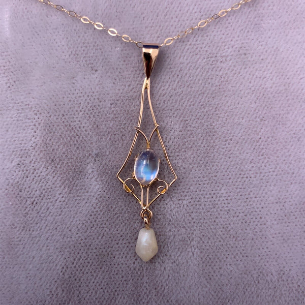 10k Yellow Gold Moonstone Lavaliere Pendant Jewelry (#J5638)