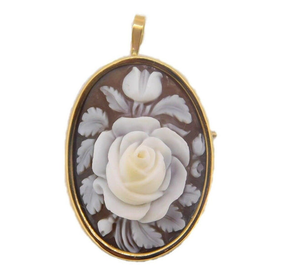 14k Genuine Natural Shell Cameo Pin / Pendant with Rose (#J3893)