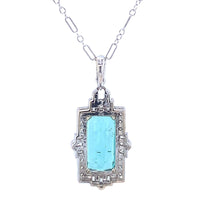 18k Gold 9.60 Carat Teal Genuine Natural Tourmaline Diamond Necklace (#J5196)