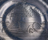 Egyptian .800-.900 Silver Plate with Hand Engraved Pyramid and Sphinx (#3834)