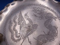 Chinese Export Sterling Silver Serving Plate Footed Dragon & Phoenix (#6924)