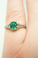 18K Gold .48ct Genuine Natural Emerald Filigree Ring (#J901)