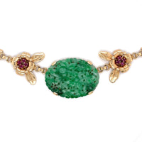 14k Yellow Gold Retro Jadeite Jade and Ruby Necklace with GIA Report (#J5666)