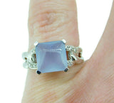 14k White Gold Blue-Gray Genuine Natural Chalcedony Ring with Diamonds (#J3558)