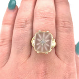 14k Yellow Gold Camphor Glass Vintage Ring Jewelry (#J5947)
