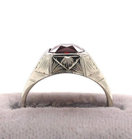 14k White Gold 2.63ct Deep Red Genuine Natural Garnet Men's Ring (#J5769)