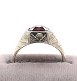 14k White Gold 2.63ct Deep Red Genuine Natural Garnet Men's Ring (#J5769)