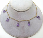 9k English Gold Necklace with Briolette Genuine Natural Amethysts (#J1172)