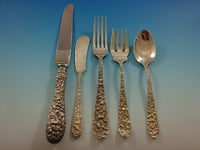 Rose by Stieff Sterling Silver Flatware Set For 8 Service 47 Pieces Repousse