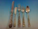 Rose by Stieff Sterling Silver Flatware Set For 8 Service 47 Pieces Repousse