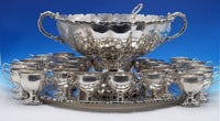 Fabian Mexican Sterling Silver Punch Set 27-pc Bowl Cups Ladle and Tray (#7694)