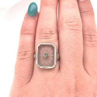 14k White Gold Genuine Natural Rock Crystal Quartz Filigree Ring Jewelry #J5931