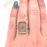 14k White Gold Genuine Natural Rock Crystal Quartz Filigree Ring Jewelry #J5931