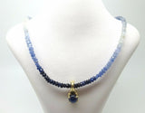 Genuine Natural Blue Sapphire Bead Necklace w/ 2.59ct Cabochon Sapphire (#J3752)