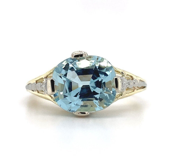 2.41ct Genuine Natural Aquamarine 14k and 18k Gold Filigree Ring (#J5776)