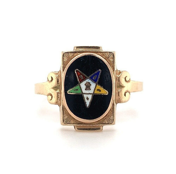 10k Gold Enamel Eastern Star Masonic Lady's Ring Jewelry (#J5693)