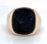 10k Yellow Gold Warrior Intaglio Genuine Natural Black Onyx Men's Ring (#J5832)