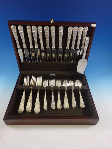 Repousse by Kirk Sterling Silver Flatware Service For 12 Set 49 Pcs Dinner Size