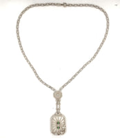 14k White Gold Genuine Natural Rock Crystal Quartz Necklace with Enamel (#J5935)