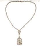 14k White Gold Genuine Natural Rock Crystal Quartz Necklace with Enamel (#J5935)