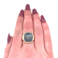 10k Yellow Gold Men's Genuine Natural Hematite Carved Intaglio Ring (#J5551)