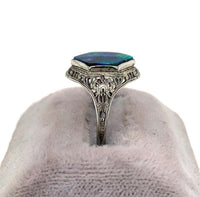 10k White Gold Art Deco Genuine Natural Black Opal Filigree Ring (#J5667)