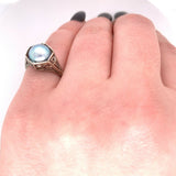 14k White Gold Art Deco 8.8mm Blue Akoya Pearl Ring (#J5518)