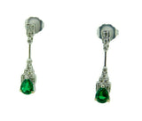 18k White Gold Genuine Natural Emerald and Diamond Drop Earrings (#J4709)