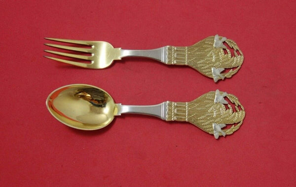Christmas Theme by Michelsen Sterling Silver Fork Spoon Set 1924 w/ Birds Wheat
