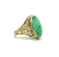 14k Yellow Gold Arts and Crafts Jade Ring Handmade (#J5447)