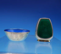 Michelsen Sterling Silver Salt Dip and Pepper Shaker Set with Blue Green (#3454)