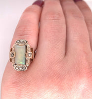 9k Rose Gold Rectangular Opal and Seed Pearl Ring Jewelry (#J5618)