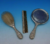 Rose by Stieff Sterling Silver Dresser Set 3pc Mirror Brush Comb Repousse #4402