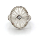 14k Gold Genuine Natural Oval Rock Crystal Quartz Filigree Ring w/Diamond #J5932